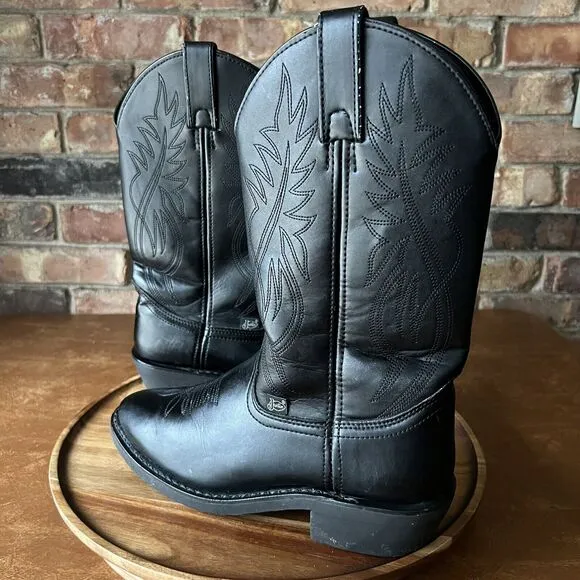 Justin Men's 7 D Women's 8.5 Black Leather Pull On Stitched Western Cowboy Boot