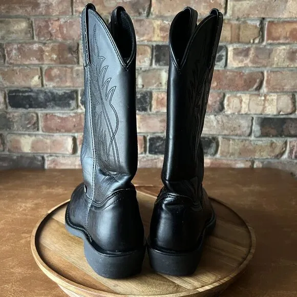 Justin Men's 7 D Women's 8.5 Black Leather Pull On Stitched Western Cowboy Boot