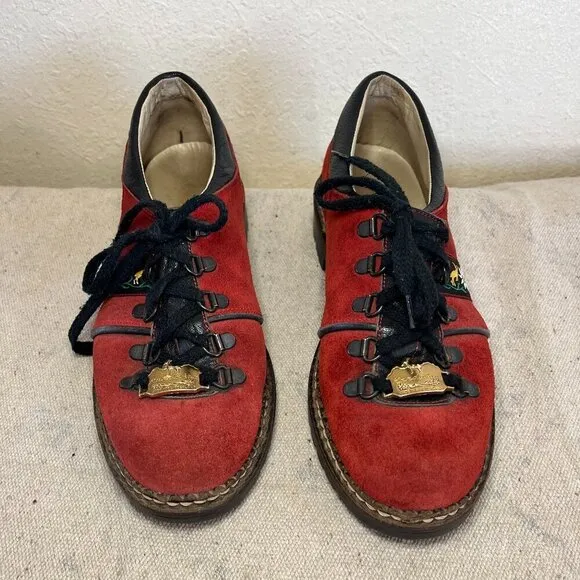 Kandahar Made In Switzerland Red Suede Leather Loafer Shoes Sz 8 - 8.5