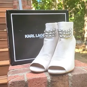 Karl Lagerfeld Elora Warm White leather peep toe ankle boot 9M