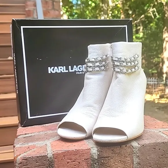 Karl Lagerfeld Elora Warm White leather peep toe ankle boot 9M