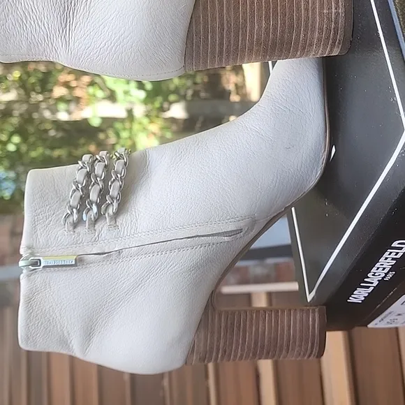 Karl Lagerfeld Elora Warm White leather peep toe ankle boot 9M