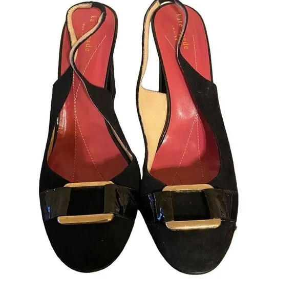 Kate Spade black patent leather heeled shoes size 10 made in Italy