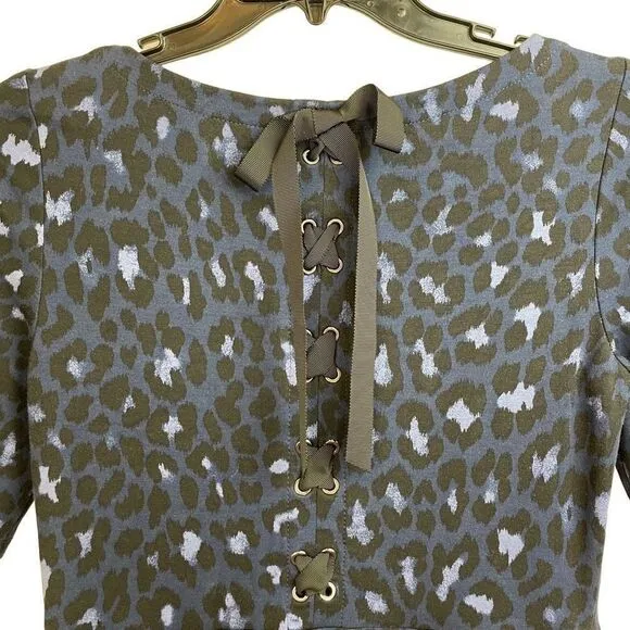 Kate Spade Blue Leopard Print Lace-up Ponte Dress Size M