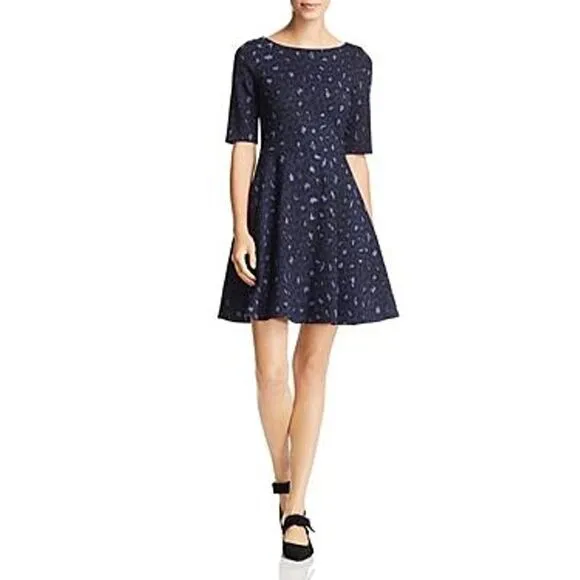 Kate Spade Blue Leopard Print Lace-up Ponte Dress Size M