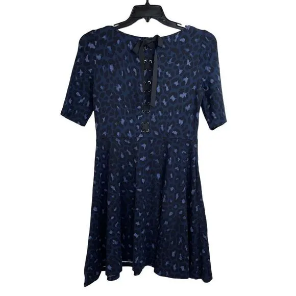 Kate Spade Blue Leopard Print Lace-up Ponte Dress Size M