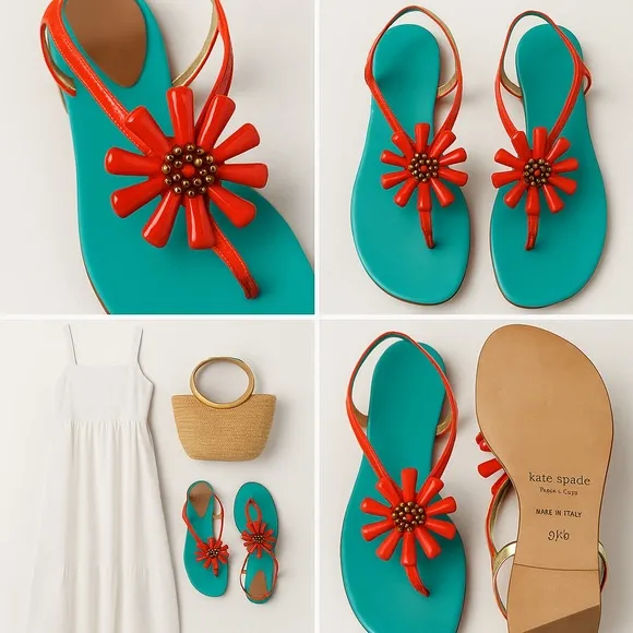 Kate Spade New York Red Floral Sandals – Size 9.5B Bright, Eye-Catching Design