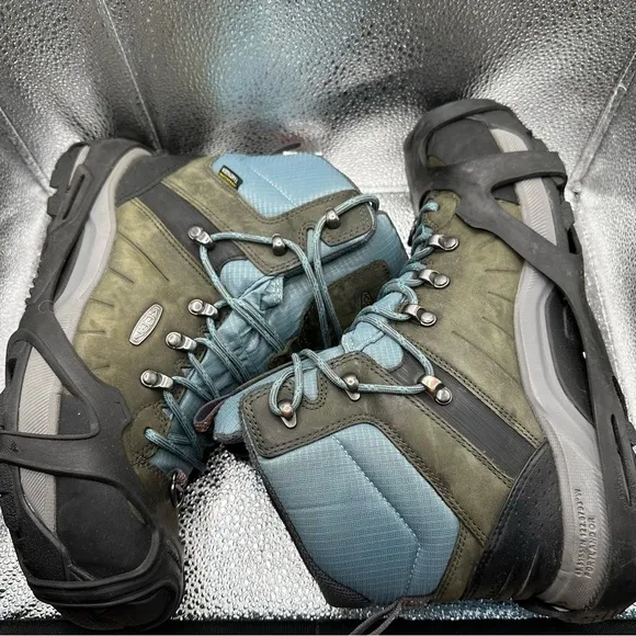 Keen Womens 9 Revel IV Mid Polar Hiking Boots Waterproof Dry Warm Green Aqua