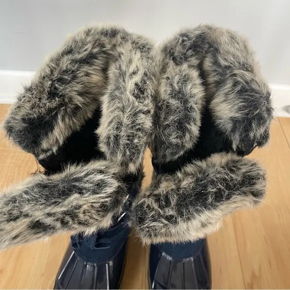 Khombu Bryce Blue Lace Up Faux Fur Waterproof Duck Snow Boots Winter Knee Shoes