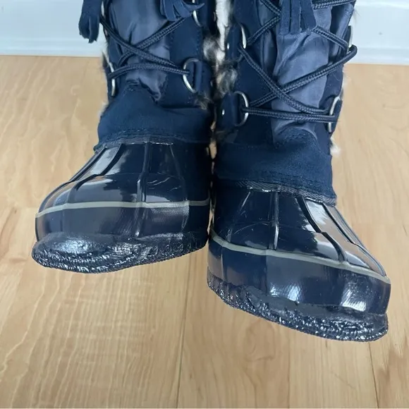 Khombu Bryce Blue Lace Up Faux Fur Waterproof Duck Snow Boots Winter Knee Shoes
