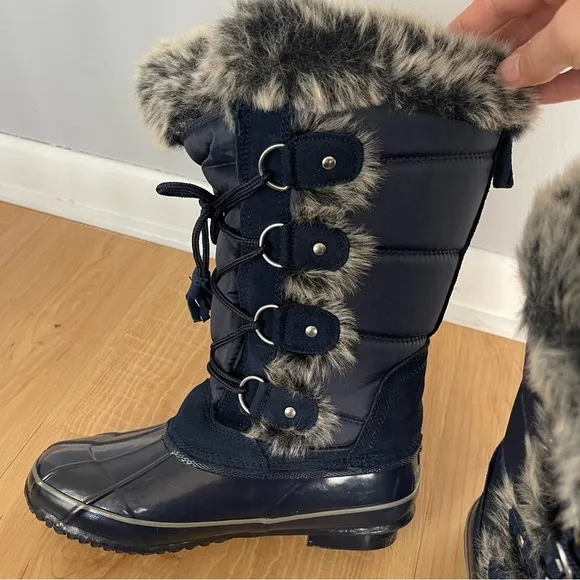 Khombu Bryce Blue Lace Up Faux Fur Waterproof Duck Snow Boots Winter Knee Shoes