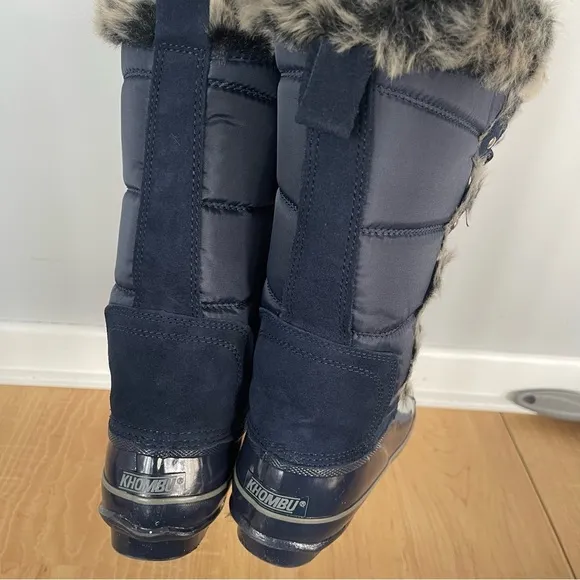 Khombu Bryce Blue Lace Up Faux Fur Waterproof Duck Snow Boots Winter Knee Shoes