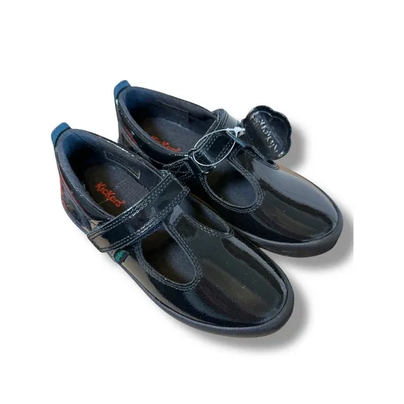Kickers Kariko T-Strap Black Patent Leather Mary Janes Girls Shoes Size 27 10 US