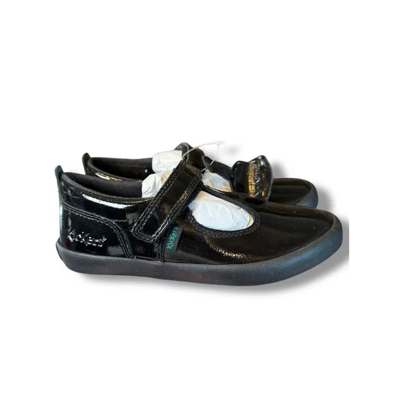 Kickers Kariko T-Strap Black Patent Leather Mary Janes Girls Shoes Size 27 10 US