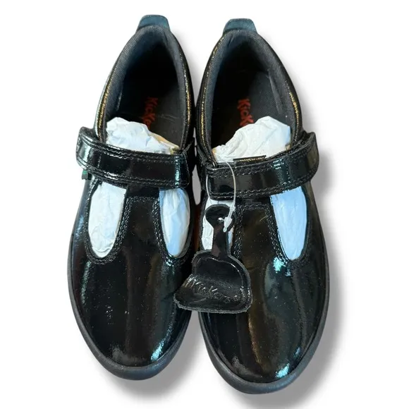 Kickers Kariko T-Strap Black Patent Leather Mary Janes Girls Shoes Size 27 10 US