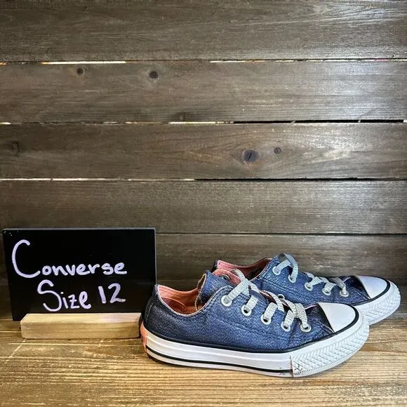 Kids Converse‎ CTAS Navy Blue Glitter Denim Low Casual Sneakers Shoes Size 12 C