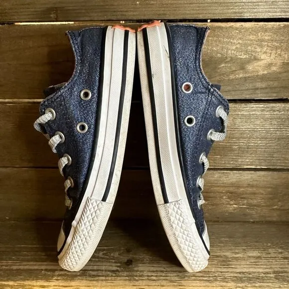 Kids Converse‎ CTAS Navy Blue Glitter Denim Low Casual Sneakers Shoes Size 12 C