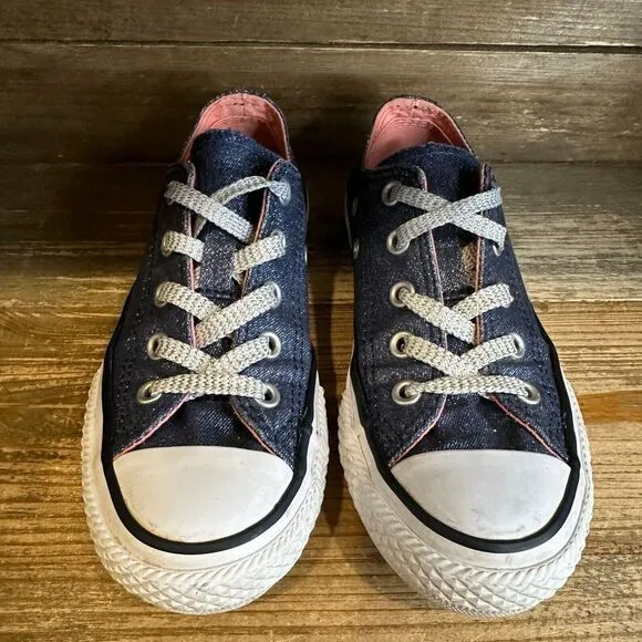 Kids Converse‎ CTAS Navy Blue Glitter Denim Low Casual Sneakers Shoes Size 12 C