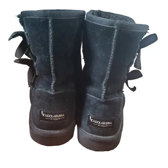 Koolaburra UGG K Victoria Bow Short Girls Boots Black Suede 1019372 Girls Size 4