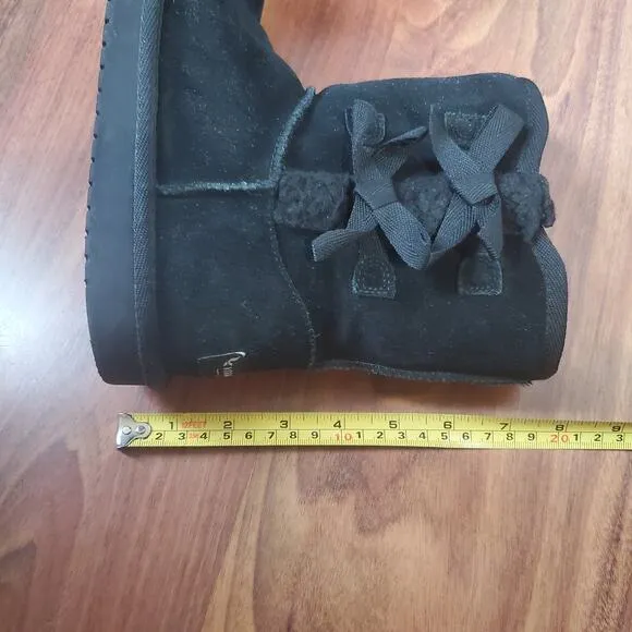 Koolaburra UGG K Victoria Bow Short Girls Boots Black Suede 1019372 Girls Size 4