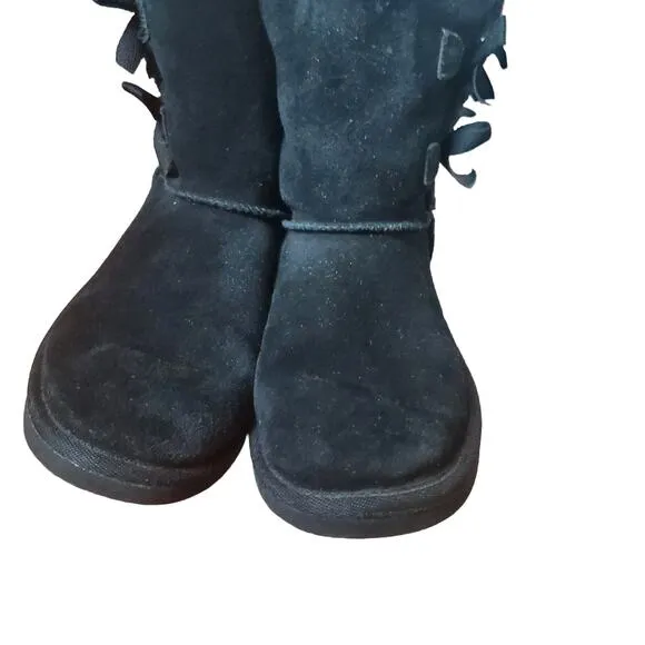Koolaburra UGG K Victoria Bow Short Girls Boots Black Suede 1019372 Girls Size 4