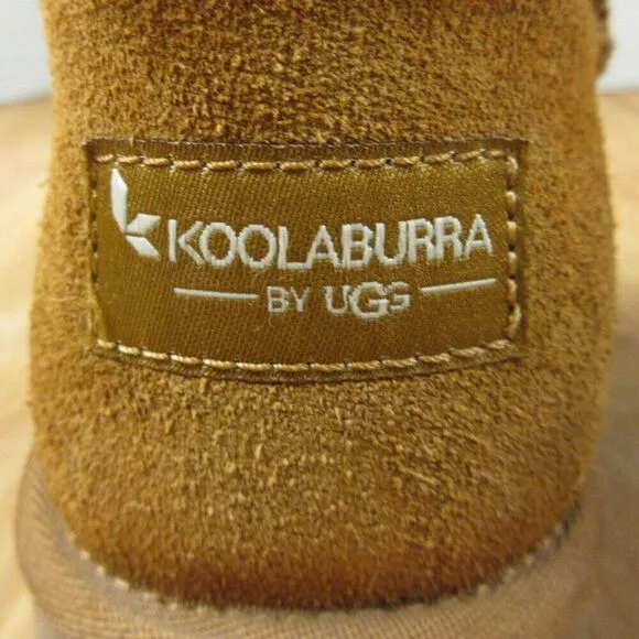 Koolaburra UGG Remley Short Chestnut Boots Sz 8 Slip On Suede Leather Fur Bootie