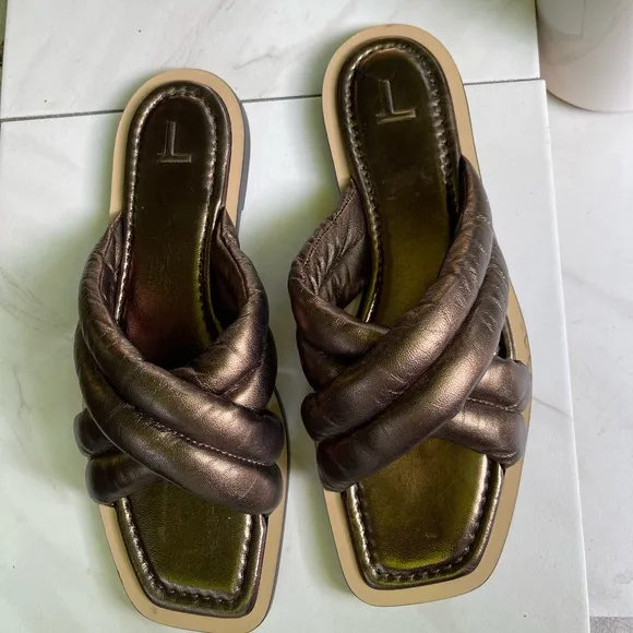 Lafayette 148 Women's Sz 40 US 9.5/10Donne Metallic Slide Sandals NWOT