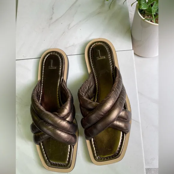Lafayette 148 Women's Sz 40 US 9.5/10Donne Metallic Slide Sandals NWOT