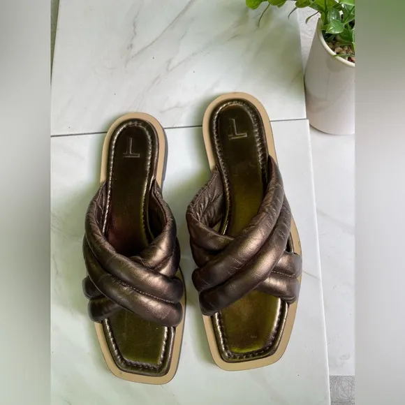 Lafayette 148 Women's Sz 40 US 9.5/10Donne Metallic Slide Sandals NWOT