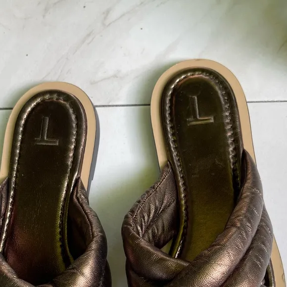 Lafayette 148 Women's Sz 40 US 9.5/10Donne Metallic Slide Sandals NWOT