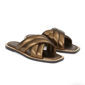 Lafayette 148 Women's Sz 40 US 9.5/10Donne Metallic Slide Sandals NWOT
