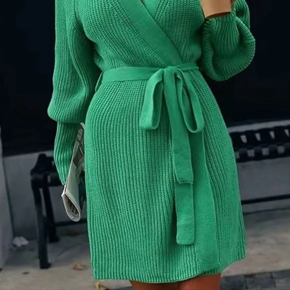 Lantern Loom Open Front Cardi - Green