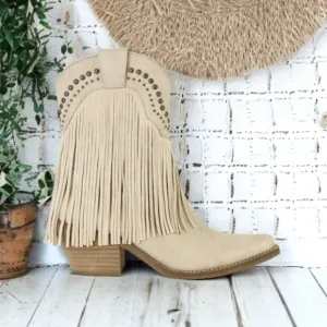 Last 1! Beast Adela-16 Stone Fringe Embellishment Short Western Cowboy Boot 8.5