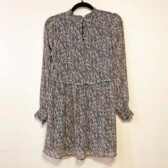 Last Chance! EUC Sezane Odile Chiffon Paisley Mini Dress Black Ecru 34, XS