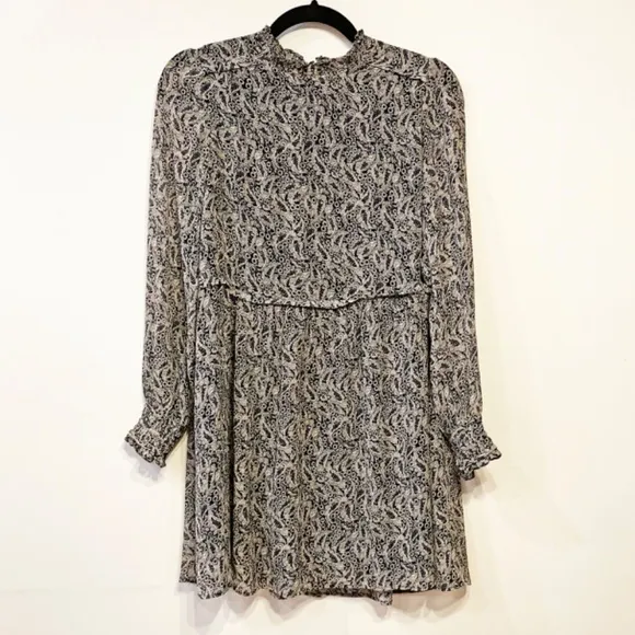 Last Chance! EUC Sezane Odile Chiffon Paisley Mini Dress Black Ecru 34, XS