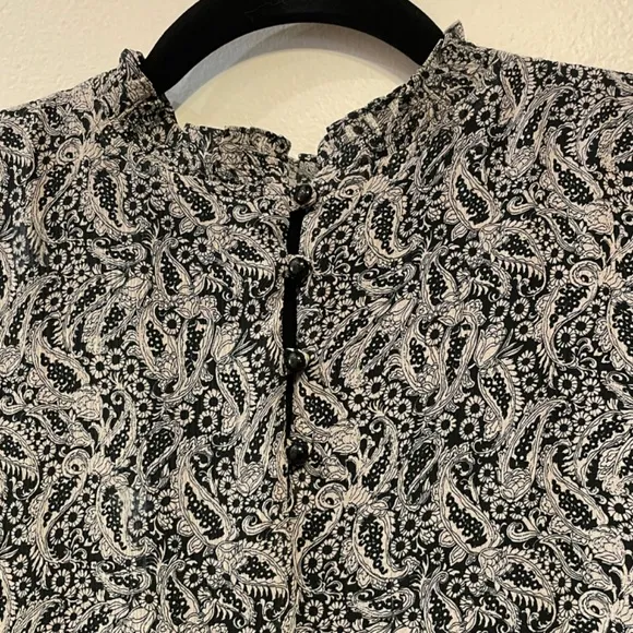 Last Chance! EUC Sezane Odile Chiffon Paisley Mini Dress Black Ecru 34, XS