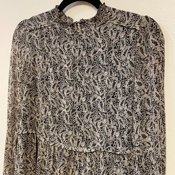 Last Chance! EUC Sezane Odile Chiffon Paisley Mini Dress Black Ecru 34, XS