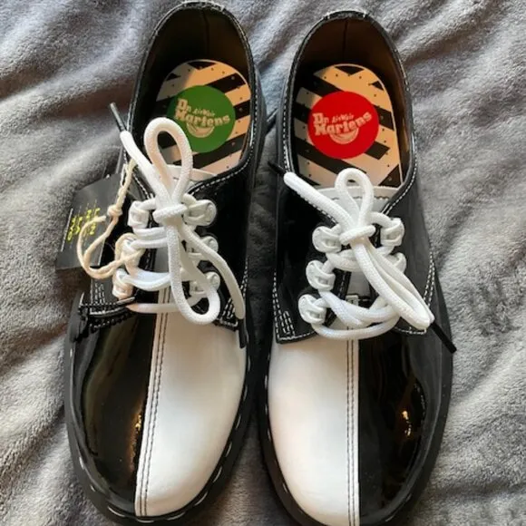 LAST PRICE - NEW Docs Air Wair Tokyo 1461 BLACK WHITE BOHO GOTH RETRO RARE