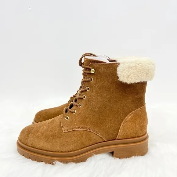 Lauren Ralph Lauren Carlee Lace-up Suede Ankle Boots in Cognac size 6.5 NWOB