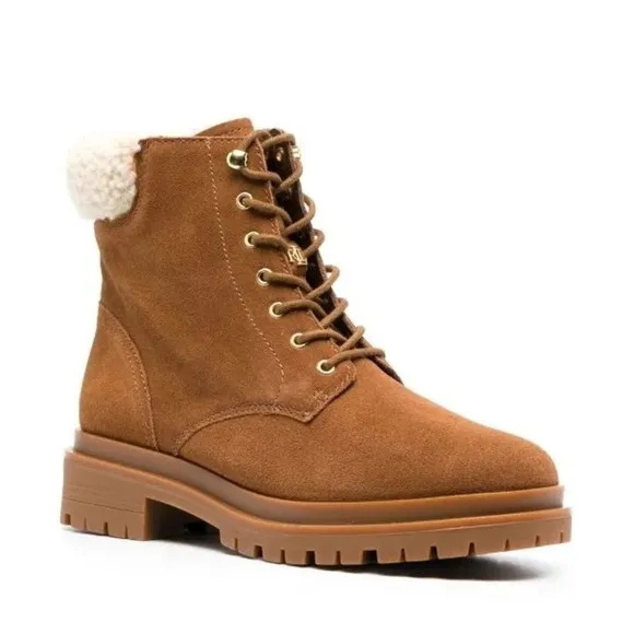 Lauren Ralph Lauren Carlee Lace-up Suede Ankle Boots in Cognac size 6.5 NWOB