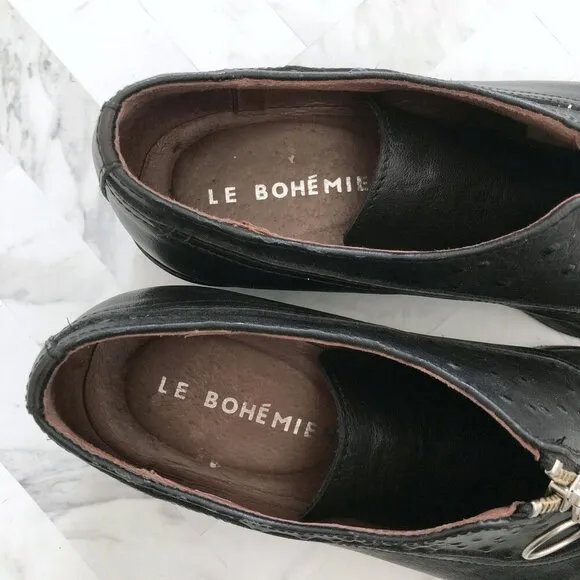 LE BOHEMIEN Front Zipper Leather Oxford Shoes Size 37