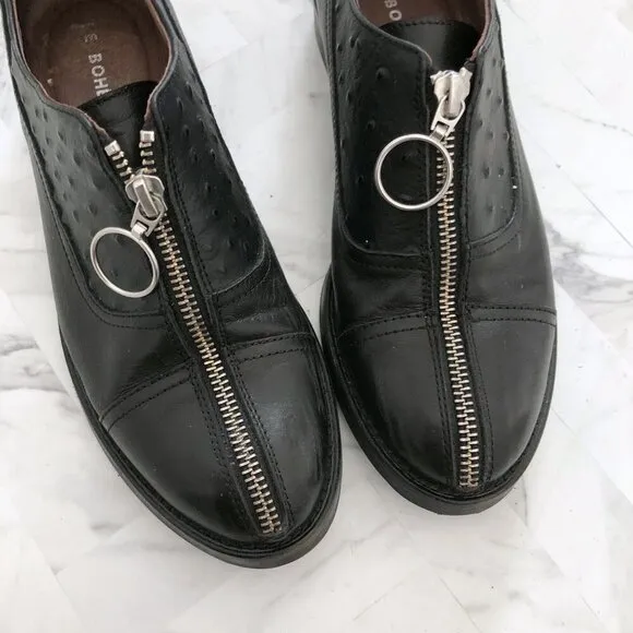 LE BOHEMIEN Front Zipper Leather Oxford Shoes Size 37