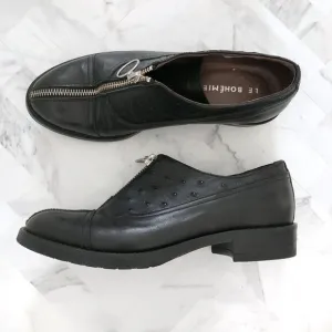 LE BOHEMIEN Front Zipper Leather Oxford Shoes Size 37