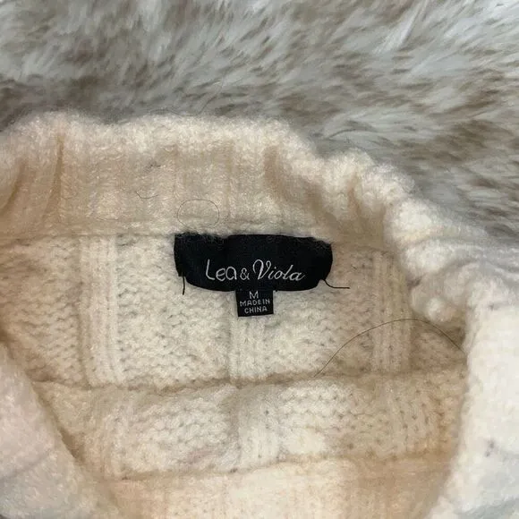Lea and Viola black and cream winter knit print crewneck cable knit sweater | Sz