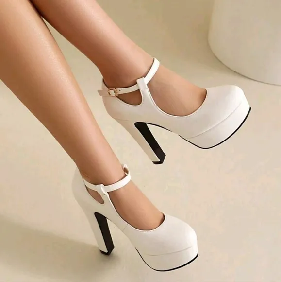 Leather Thick Heeled Ankle Strap High Heels For Women,Qipao Show Shoes