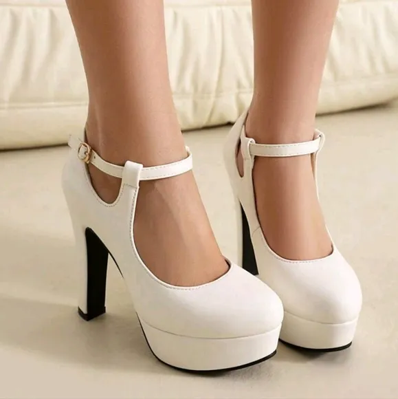 Leather Thick Heeled Ankle Strap High Heels For Women,Qipao Show Shoes