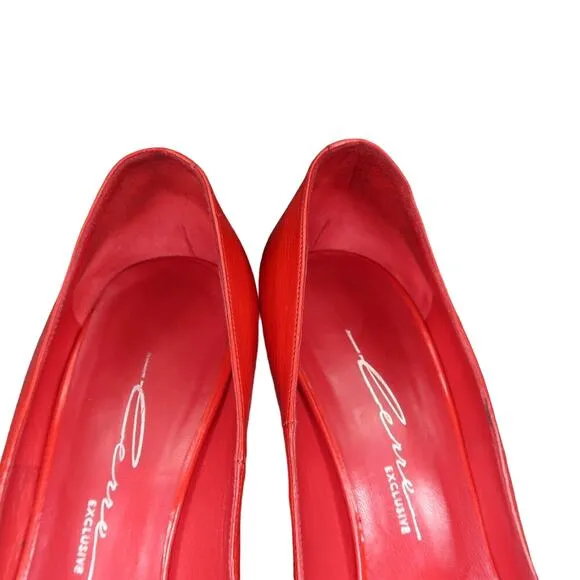 Lerre Shoes Womens 38.5 Pump Peep Toe Fashion Leather Red Stiletto Classic Retro
