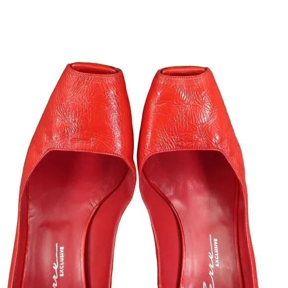 Lerre Shoes Womens 38.5 Pump Peep Toe Fashion Leather Red Stiletto Classic Retro