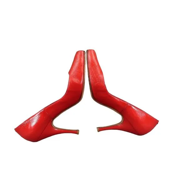 Lerre Shoes Womens 38.5 Pump Peep Toe Fashion Leather Red Stiletto Classic Retro