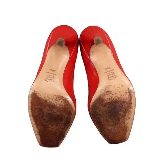 Lerre Shoes Womens 38.5 Pump Peep Toe Fashion Leather Red Stiletto Classic Retro